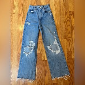 Zara Distressed Wide Straight Leg Jeans Size 00